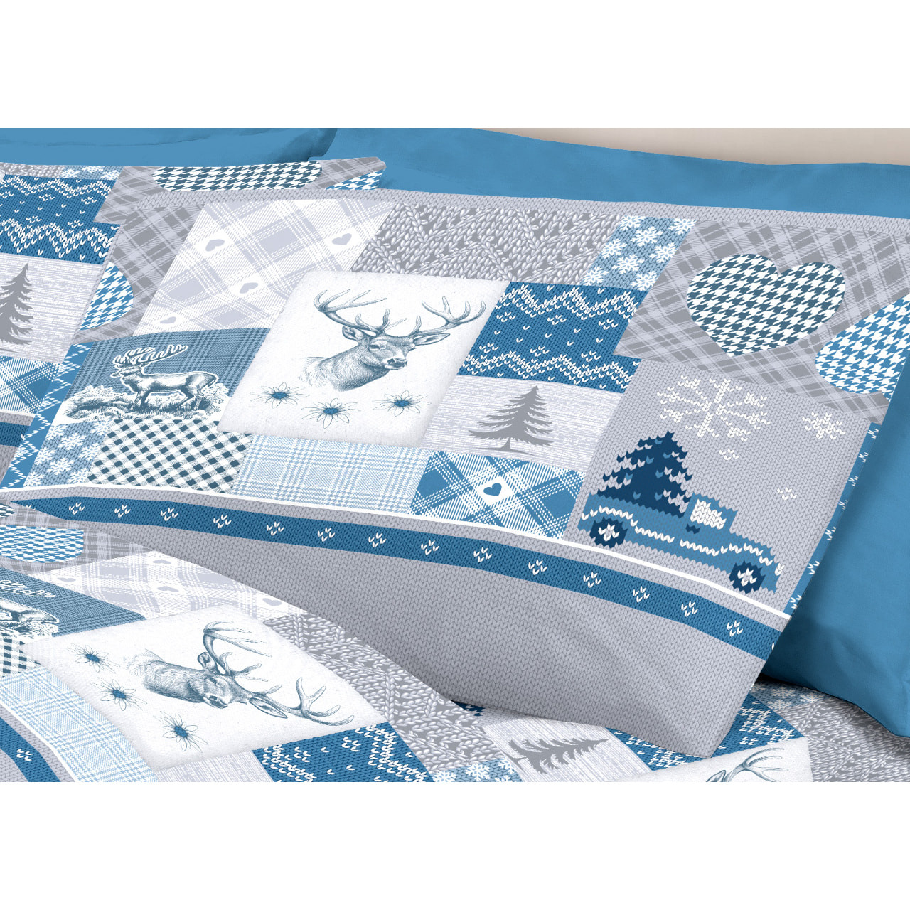 Completo Lenzuola in 100% Cotone Made In Italy Alpi Azzurro