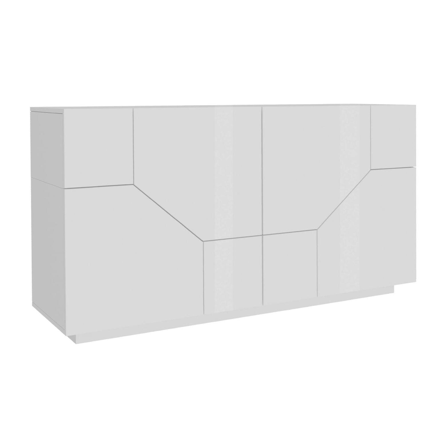 Credenza moderna a 4 ante geometriche, Made in Italy, Madia da ingresso, Buffet di design da soggiorno, Cm 200x43h86, Bianco lucido