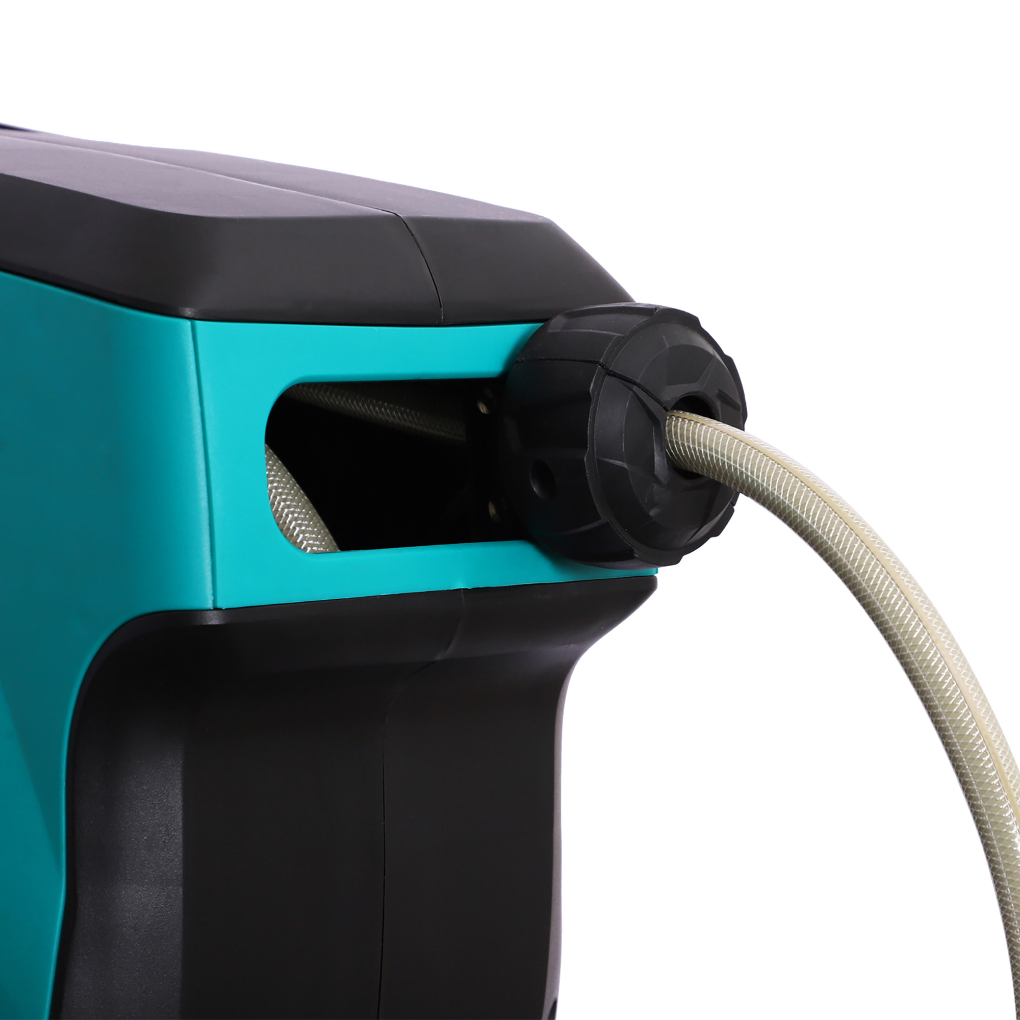 Dévidoir mural enrouleur automatique pivotant 180° tuyau 15 + 1,5 m avec lance arrosage support mural intégré turquoise noir