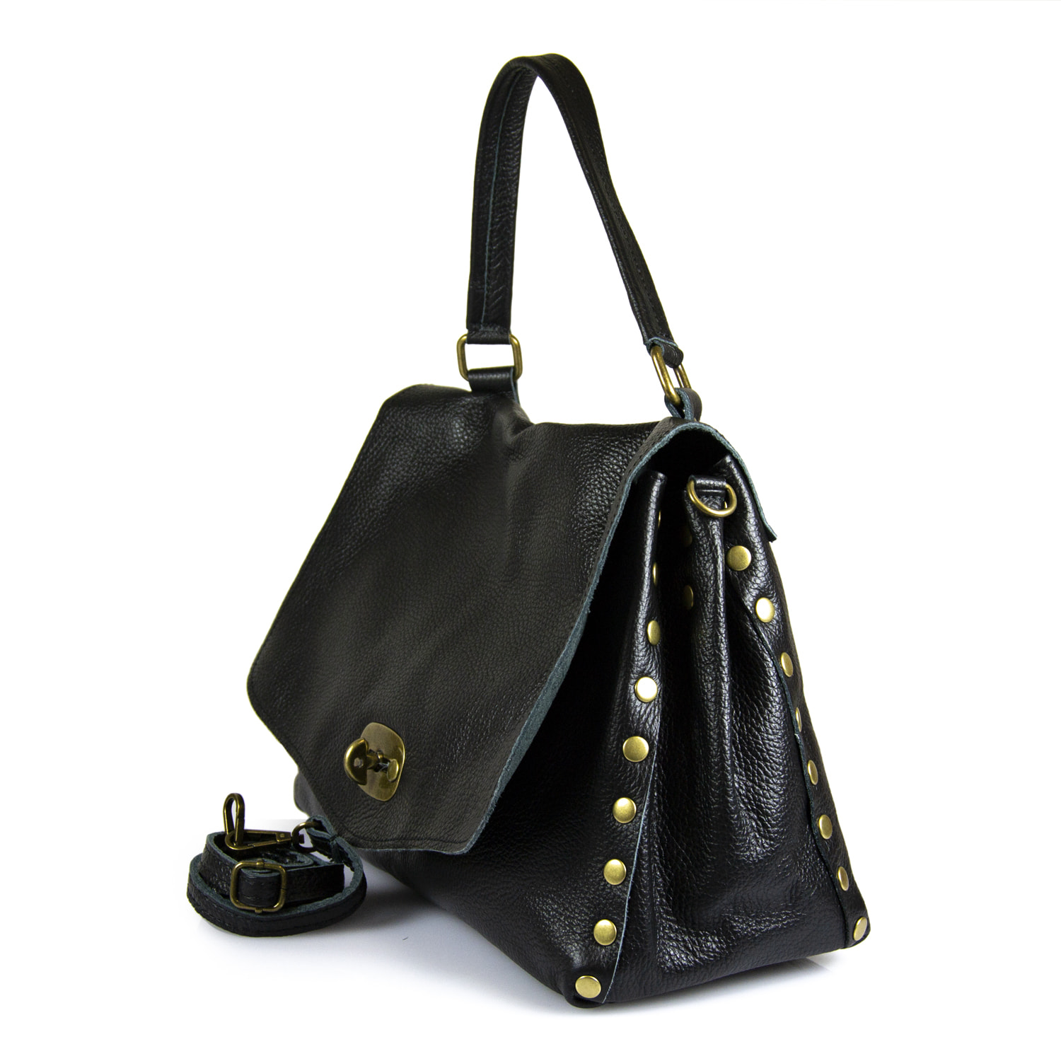 Borsa Donna in vera pelle Made in Italy colore Nero dimensioni cm 36 X 34 X 12