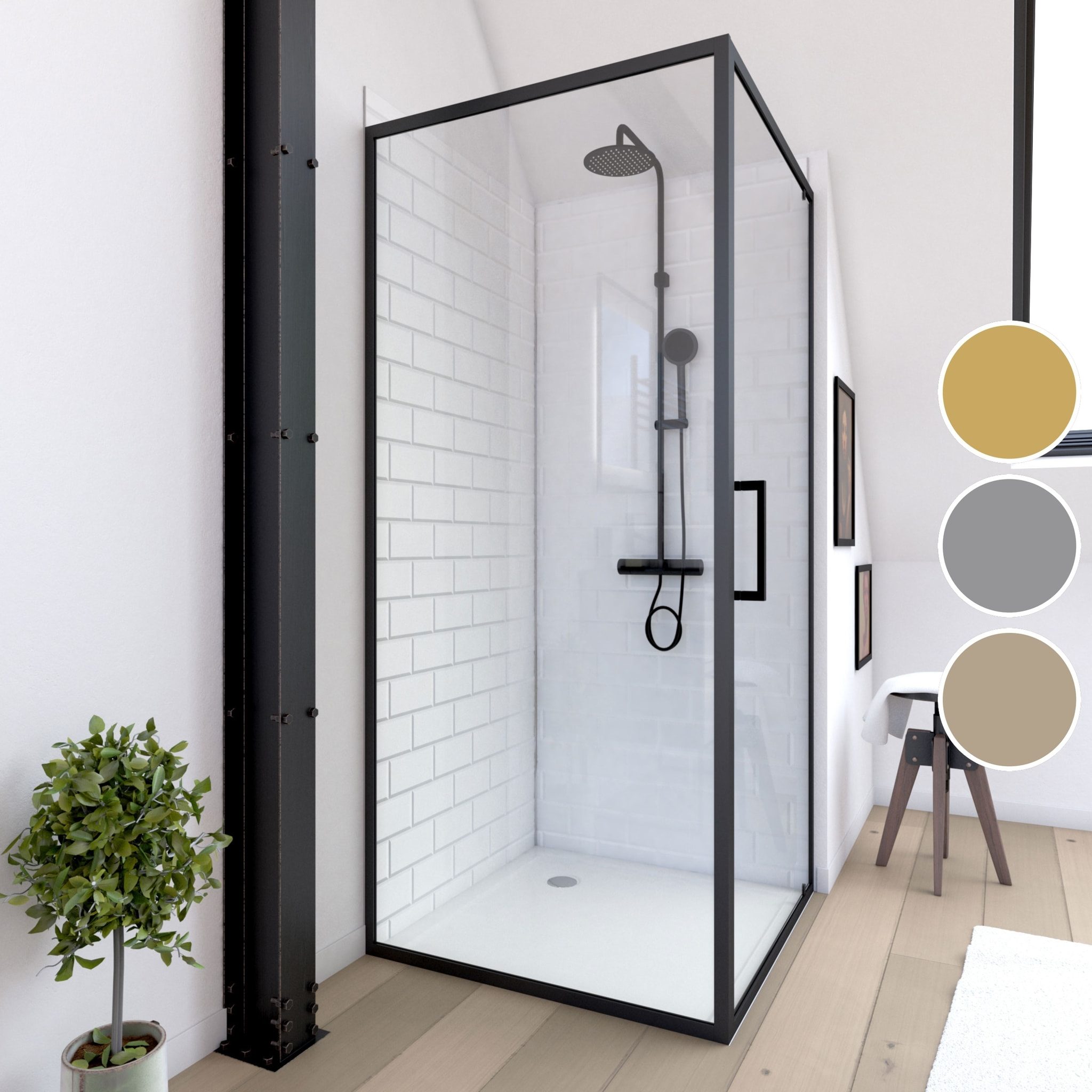 Retour pour Paroi pour douche - 80x200 cm - PROFILE NOIR MAT - verre transparent 6mm