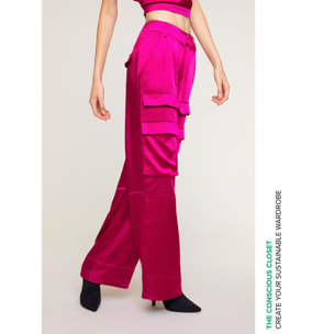 Motivi - Pantalones cargo de raso - Fuchsia