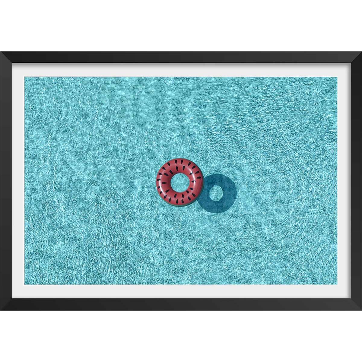 Poster pastèque piscine Affiche + cadre en bois - Noir