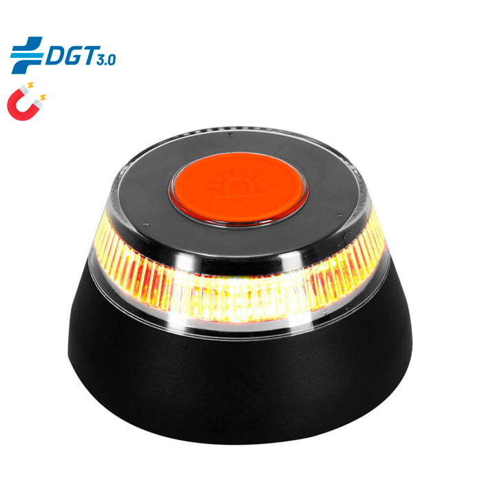 Baliza V16 geolocalizada Kershaw homologada DGT 3.0, LED ámbar 360°, 8 LEDs, visibilidad a 1km, resistente a agua y viento, pilas incluidas.