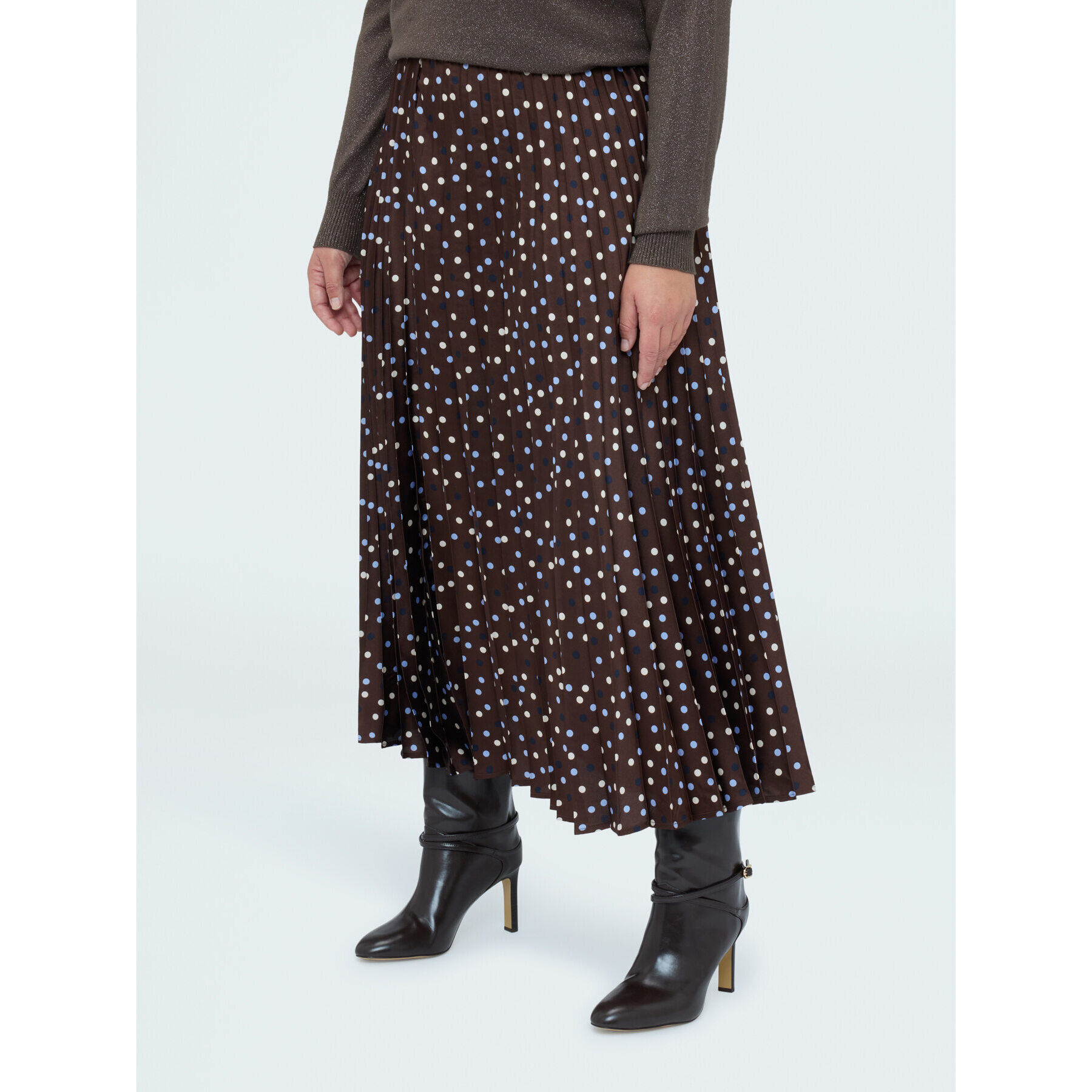 Fiorella Rubino - Gonna lunga a pois in raso plissé - Marrone