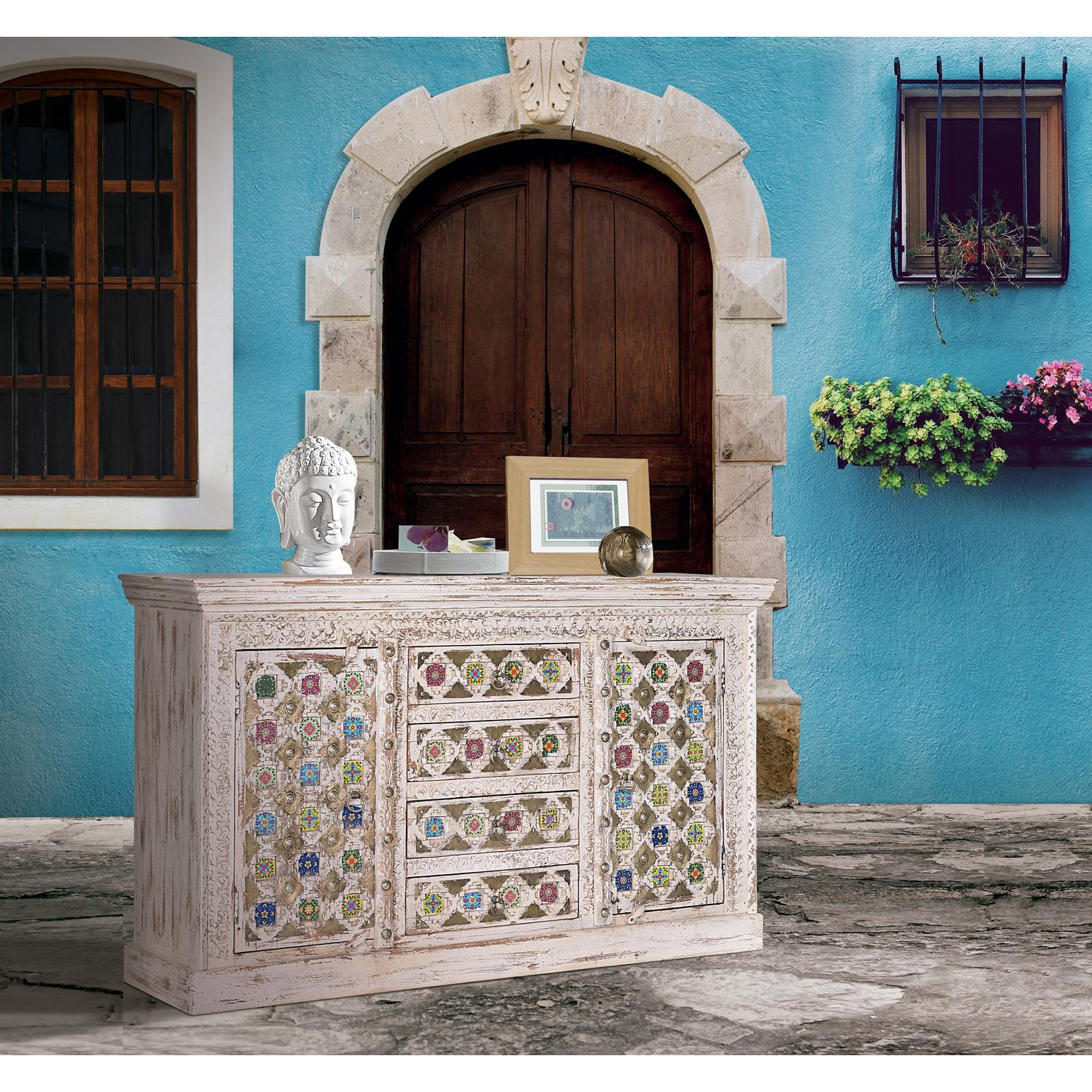 Aparador de Madera de Mango Estilo Mediterráneo Moderno