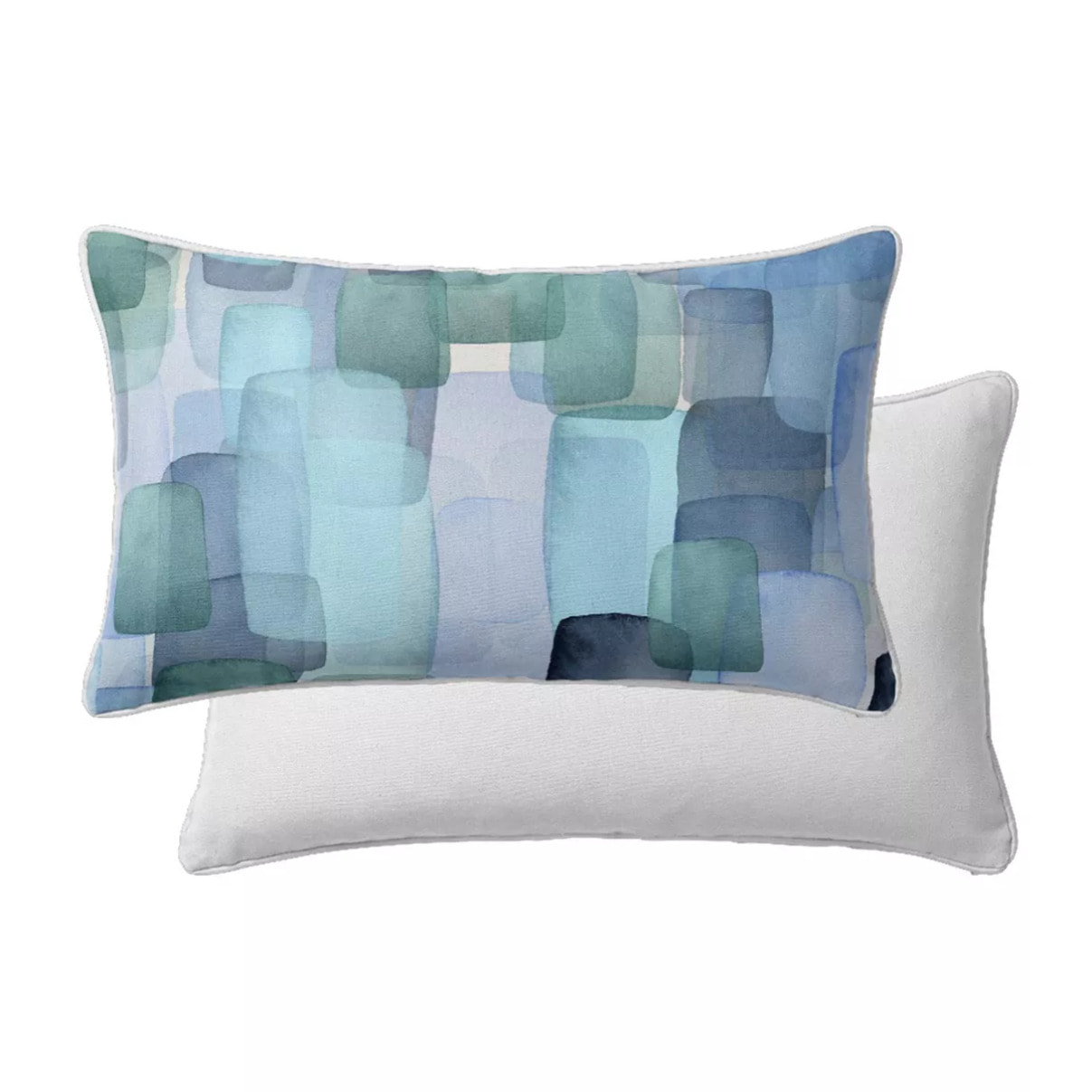 Lot de 2 taies percale de coton 115 g/m² imprimé bleu vert Ondine mineral