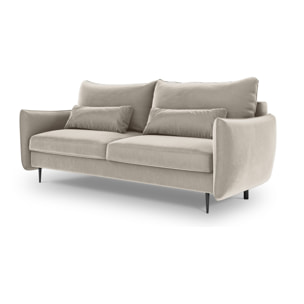 Canapé convertible avec coffre de rangement "Vermont" 3 places en velours beige clair