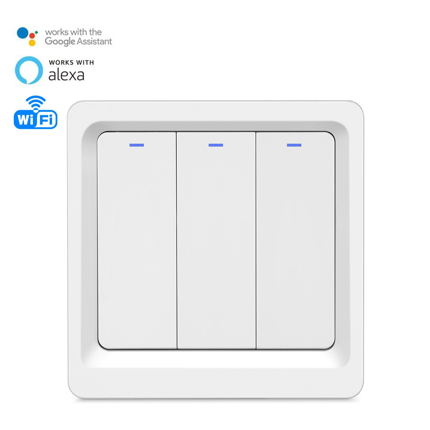 Interruptor de pared inteligente Wi-Fi con control remoto y temporizador, compatible con Alexa y Google Home