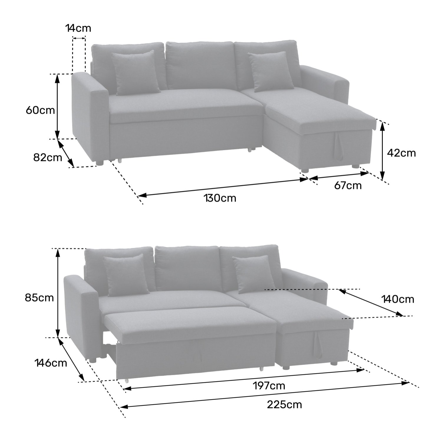 Canapé d'angle convertible CLARK 3 places gris