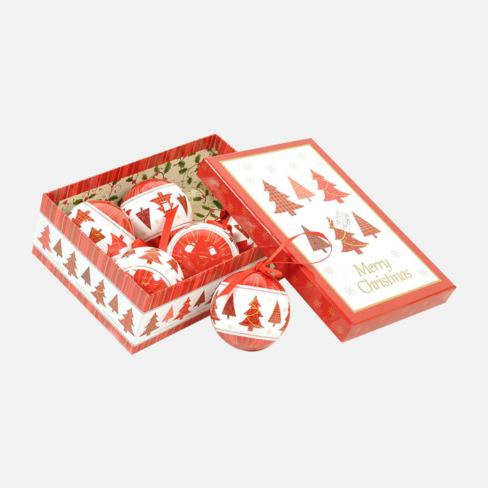 Box 6 sfere natalizie, Ornamenti fantasia alberi, Set assortimento palline di Natale, Scatola set albero di Natale, Diametro 7.5 cm, colore Bianco e Rosso