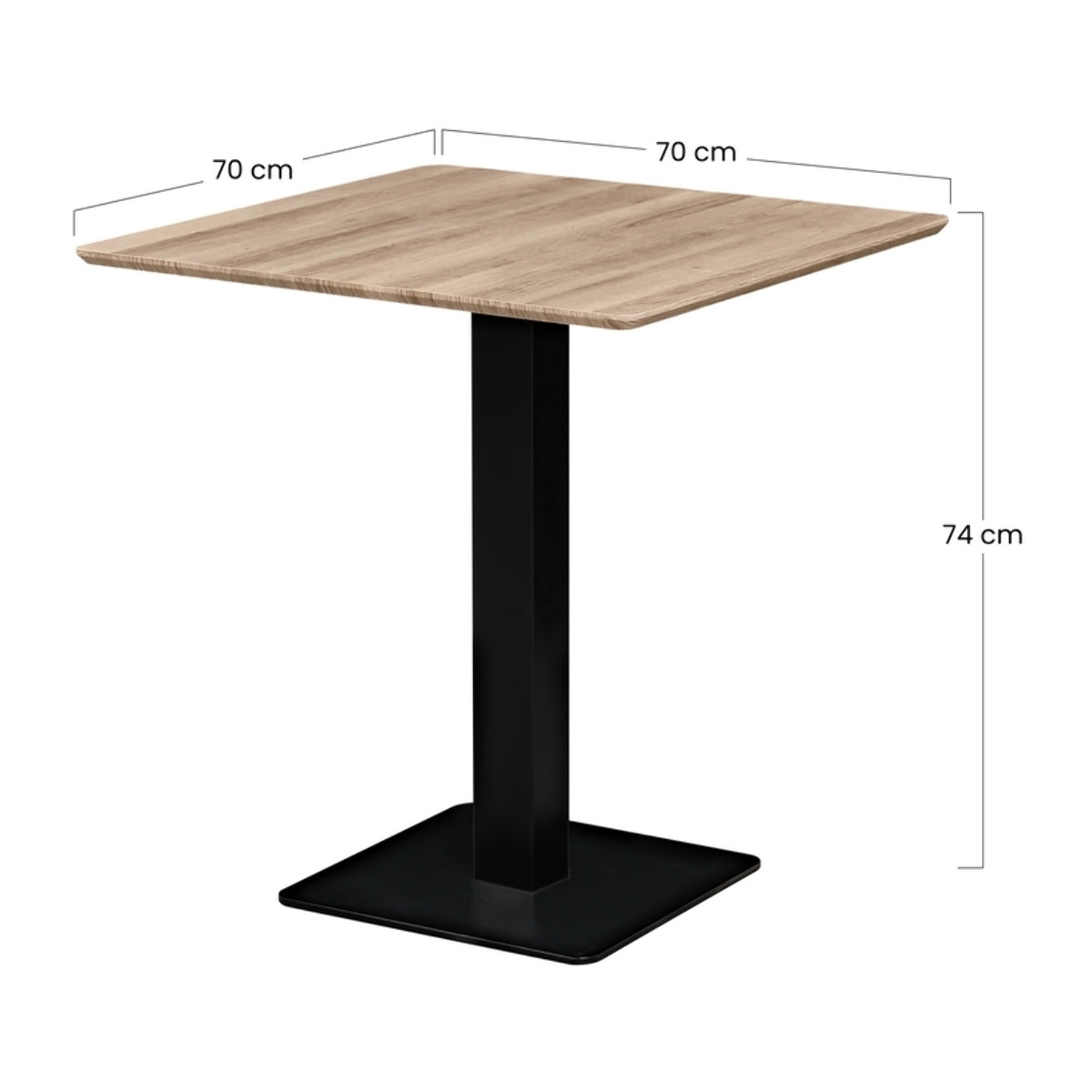 Tavolo 70x70 moderno con top rovere e piede nero - Jago