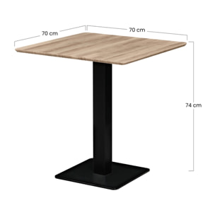 Tavolo 70x70 moderno con top rovere e piede nero - Jago