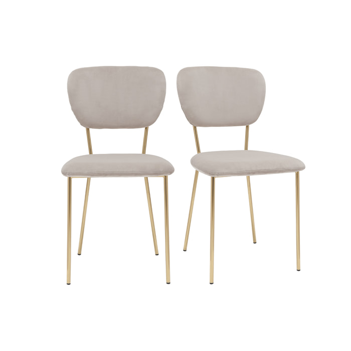 Chaises design en tissu velours gaufré taupe et métal doré (lot de 2) LEPIDUS