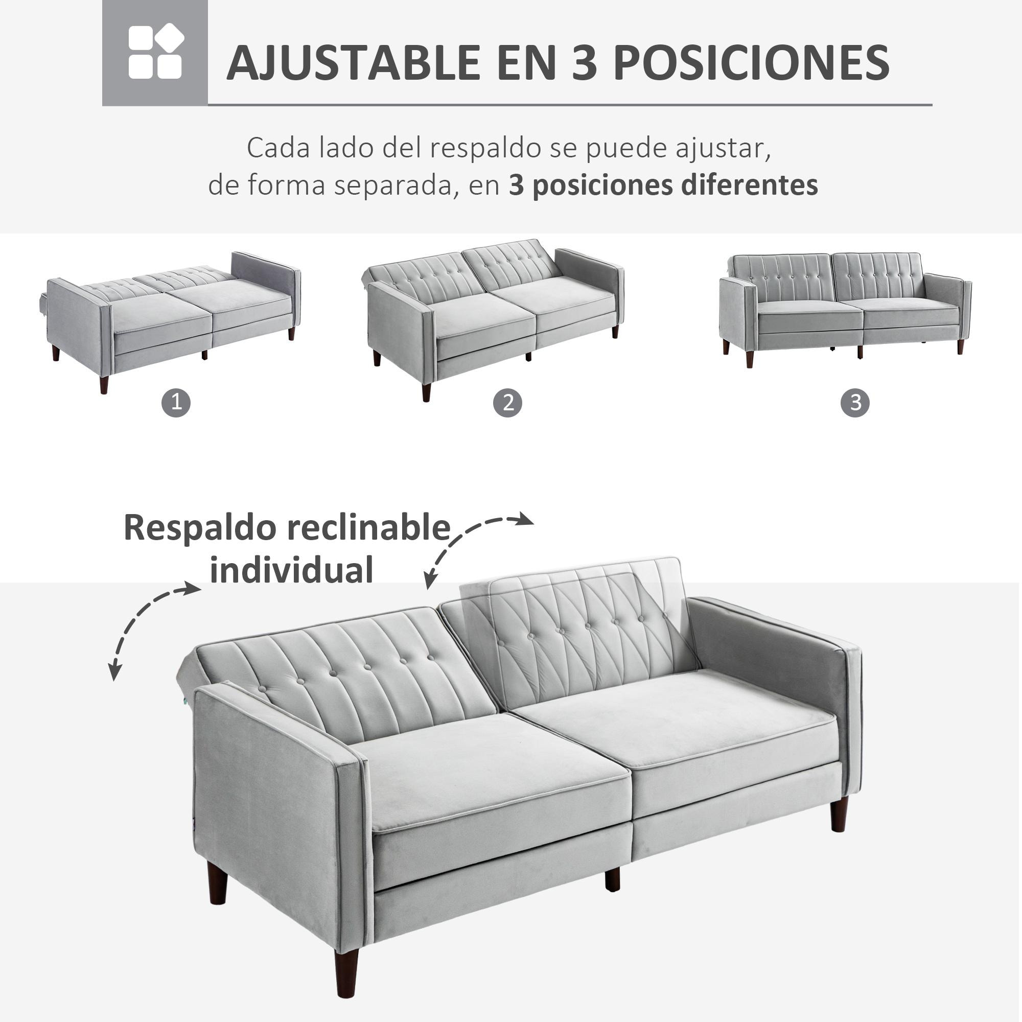 HOMCOM Sofá Cama de 3 Plazas Sofá Cama Convertible Tapizado en Terciopelo con Respaldo Reclinable Asientos Acolchados y Patas de Madera 189x80,5x78,5 cm Gris Claro