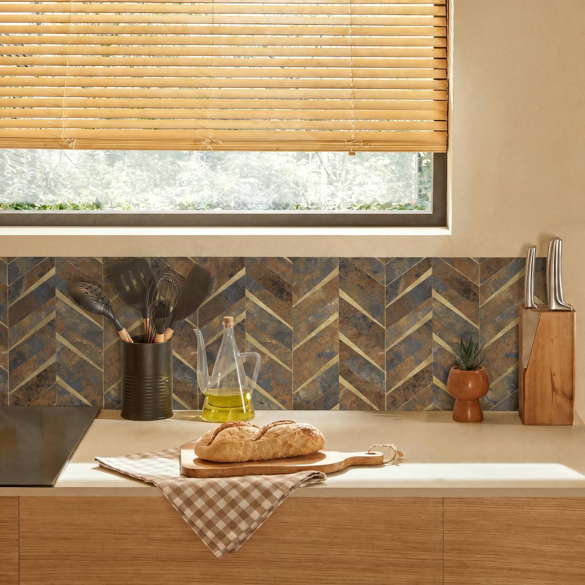 Lot de 2 stickers muraux Mina 31x31cm chevrons marrons