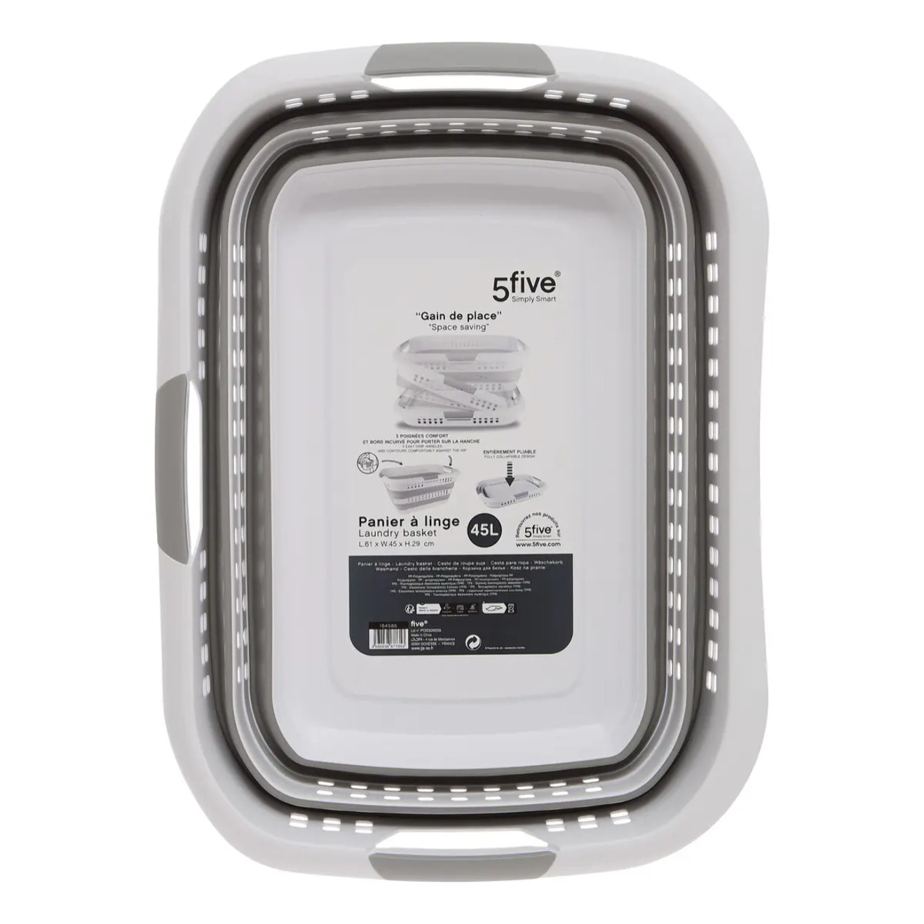 Corbeille à linge pliable 45L "Hugger" gris et blanc
