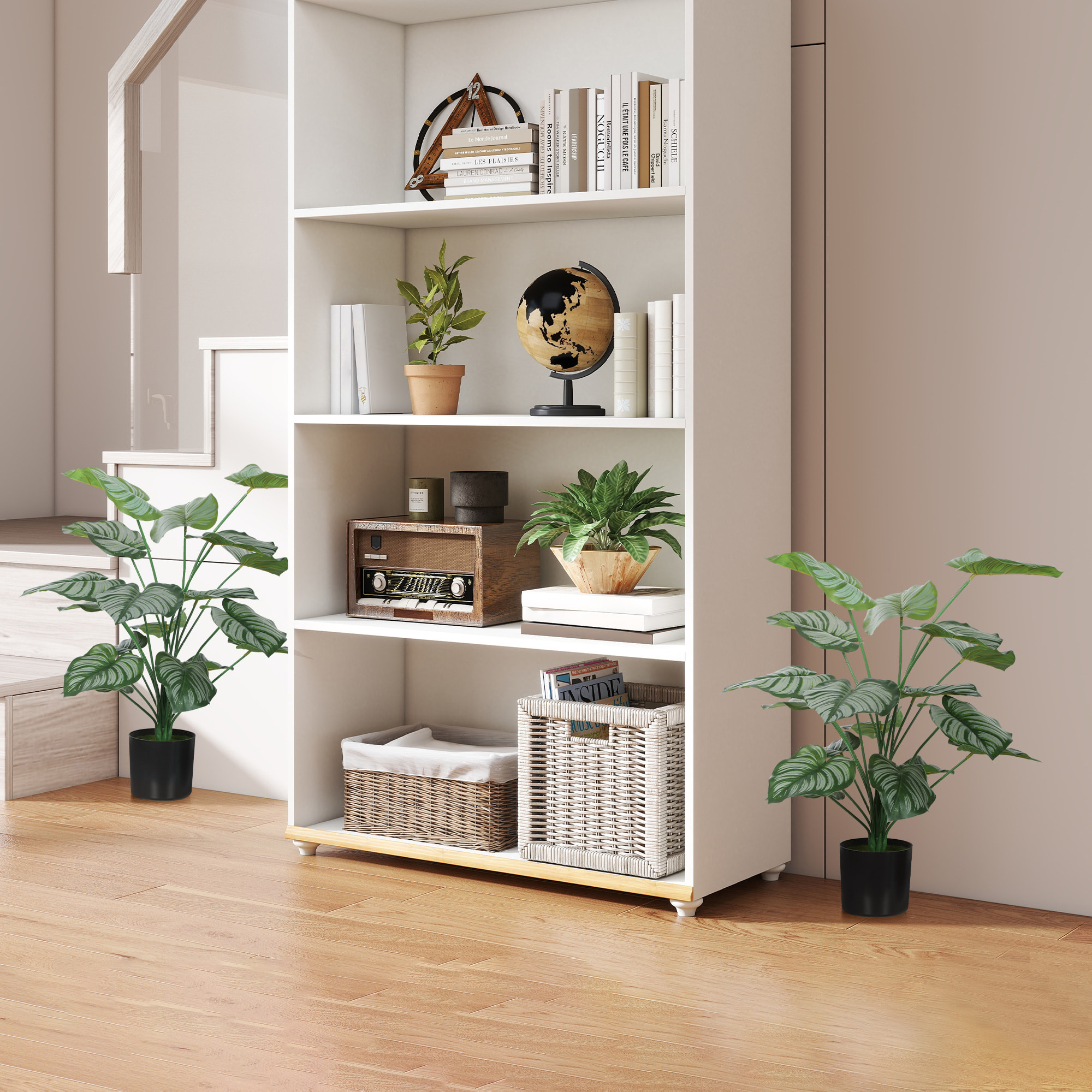 Conjunto de 2 Plantas Artificiales Decorativas 65 cm Plantas Artificiales con Maceta y Hojas para Interior Hogar Salón Oficina Verde