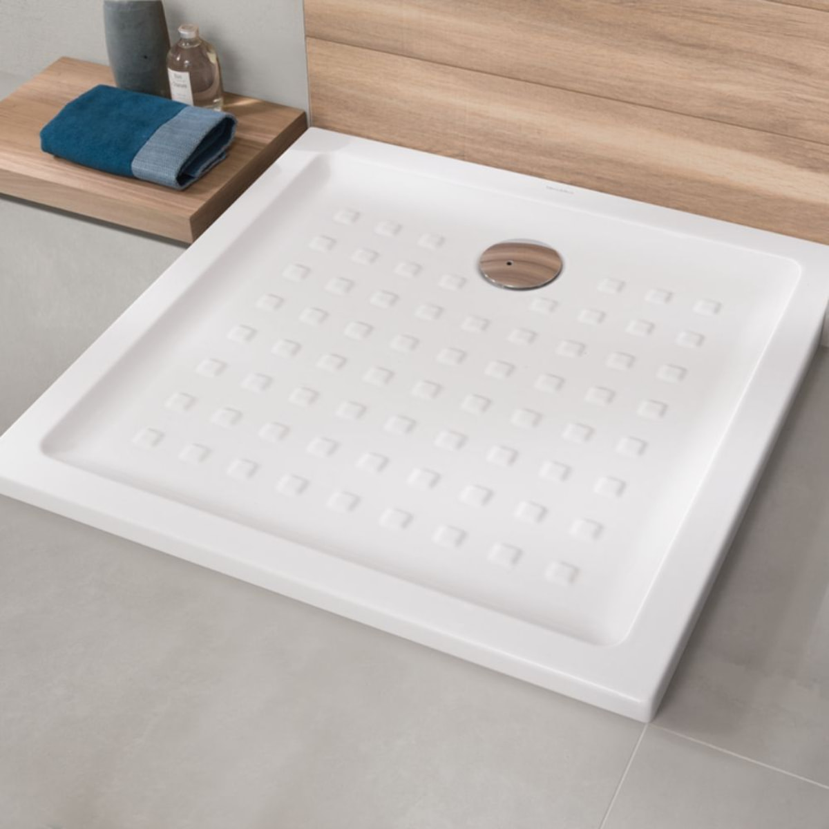 Pack receveur 100 x 100 O Novo ceramique carré blanc avec bonde D90