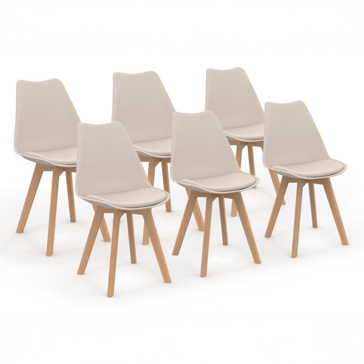 Chaises Nordia beige pieds bois - lot de 6
