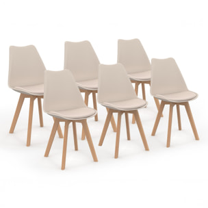 Chaises Nordia beige pieds bois - lot de 6