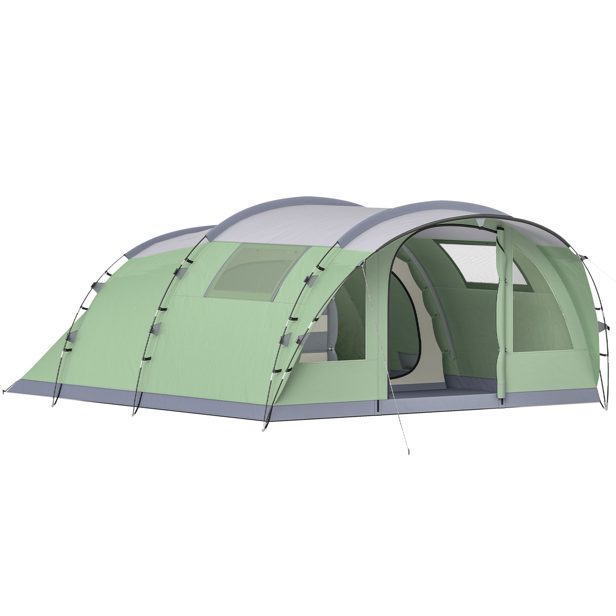 Tente de camping tunnel 4 personnes 2 pièces - étanche 3000mm - 505x390x196cm - vert