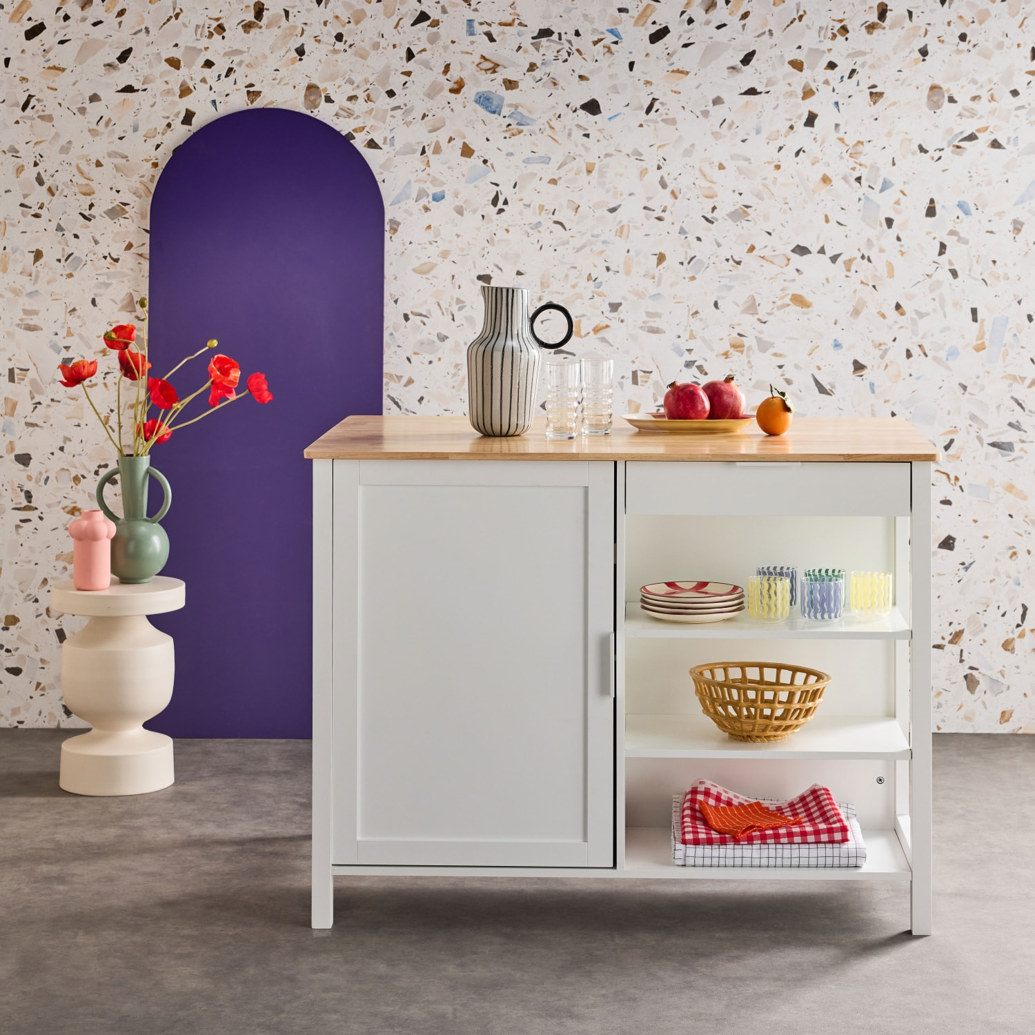 Îlot central de cuisine plateau bois d'hévéa L120cm MOLENE