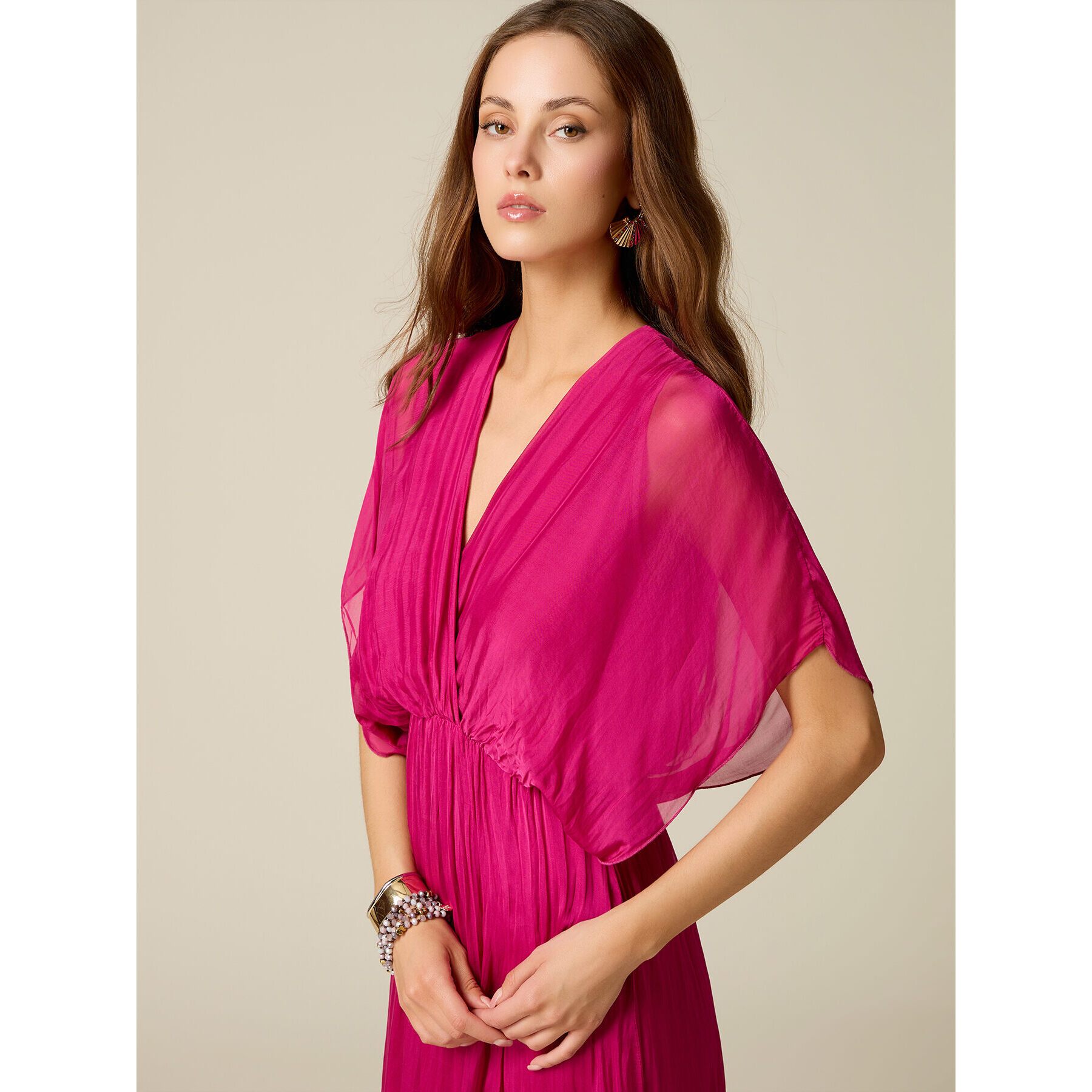 Oltre - Vestido largo en voile mezcla de seda - Fuchsia