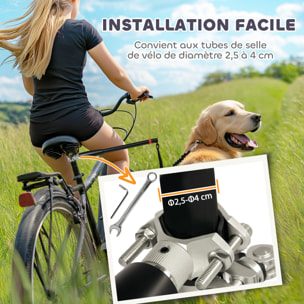 Laisse pour chien pour vélo 124 cm acier et polyester noir