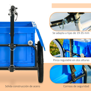 Remolque para Bicicleta de Carga Carro para Bicicleta con Caja de Almacenamiento Plegable Mango Ajustable y Reflectores Seguros Carga 40 kg Capacidad 65 L Azul