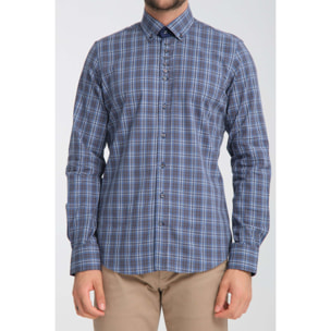 Camicia Uomo 1 Bottoni Button Down Slim Oxford Quadro Medio Blu/Blu Avion