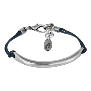 Pulsera plata azul cordón "Barra" plata chapado