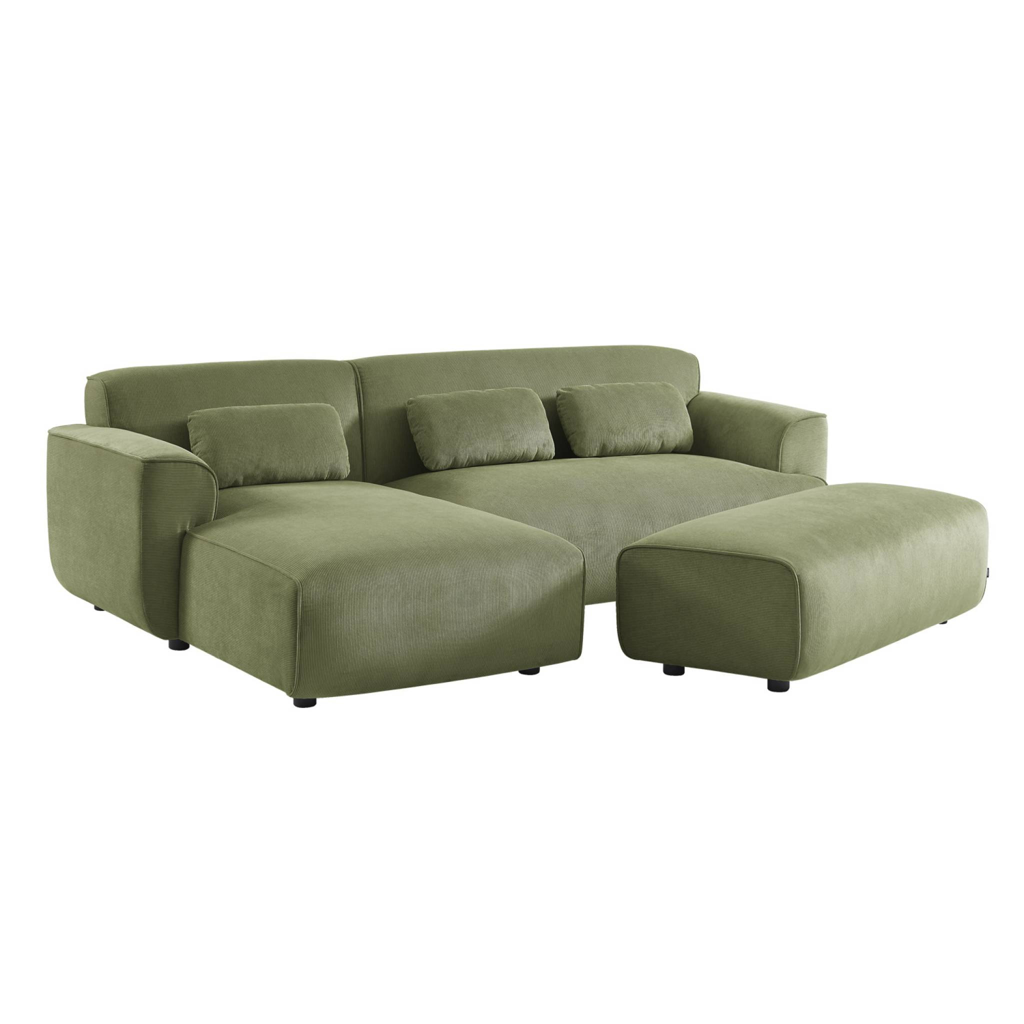 Pouf. module pour canapé. repose-pieds pour canapé d'angle 2 places en velours côtelé vert. L 123 x P 60 x H 41cm - Wallas