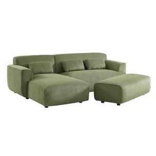 Pouf. module pour canapé. repose-pieds pour canapé d'angle 2 places en velours côtelé vert. L 123 x P 60 x H 41cm - Wallas