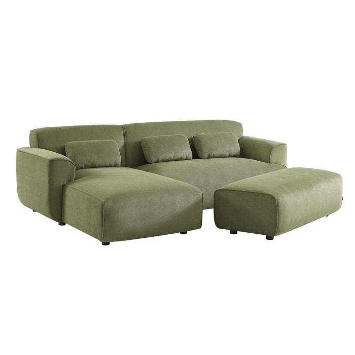 Pouf. module pour canapé. repose-pieds pour canapé d'angle 2 places en velours côtelé vert. L 123 x P 60 x H 41cm - Wallas