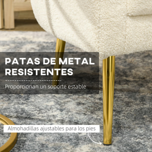 Butaca de Salón Sillón Individual Silla de Ocio Tapizado en Vellón con Reposacabezas y Patas de Metal para Dormitorio Oficina Habitación Carga 125 kg Crema