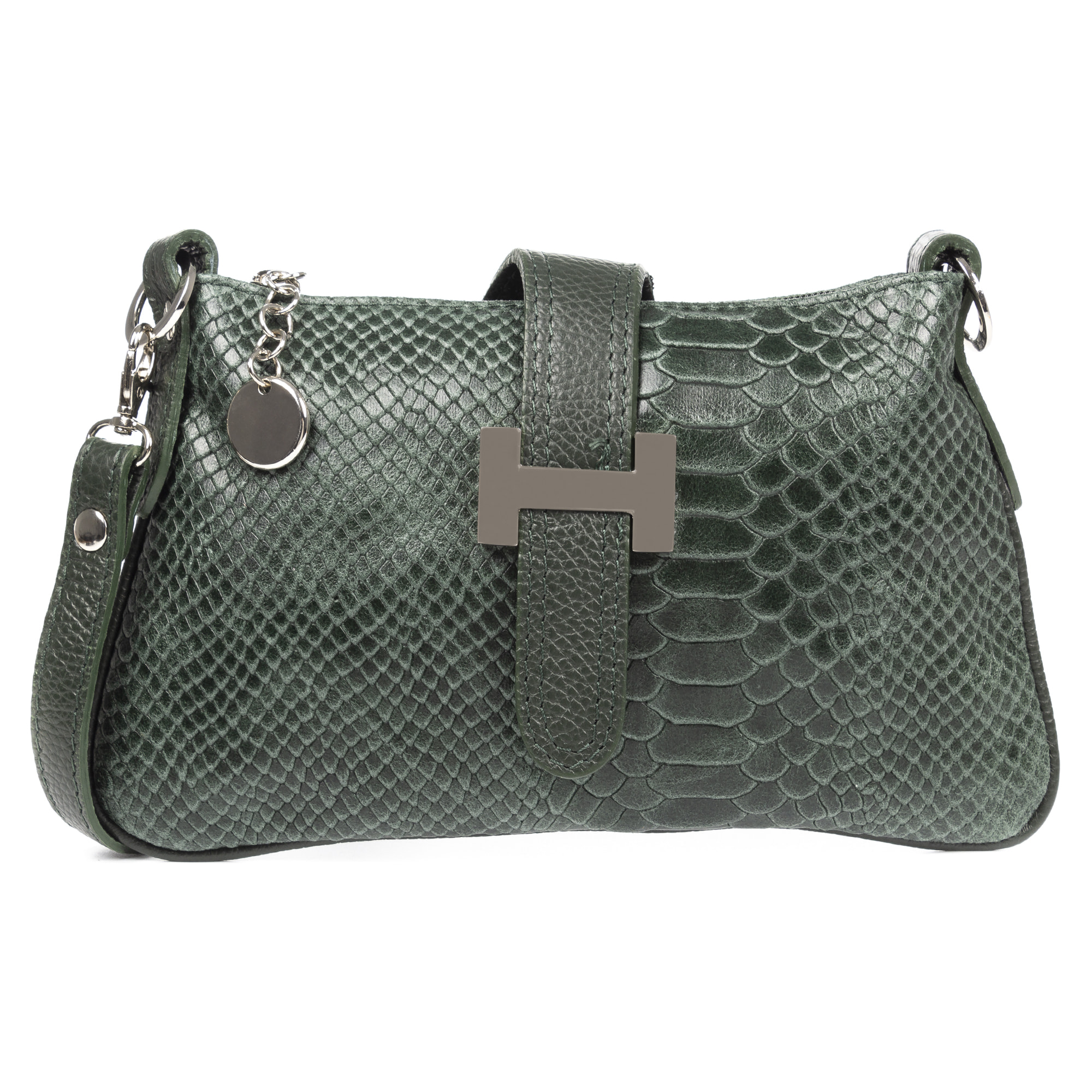 FIRENZE ARTEGIANI Allerona Borsa a Mano da Donna. Vera Pelle Scamosciata Incisione Serpente Made in Italy 24x2x14 Cm. Colore: verde oliva