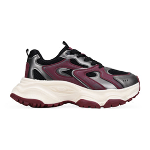 Zapatillas de plataforma plomo y burdeos con cordones