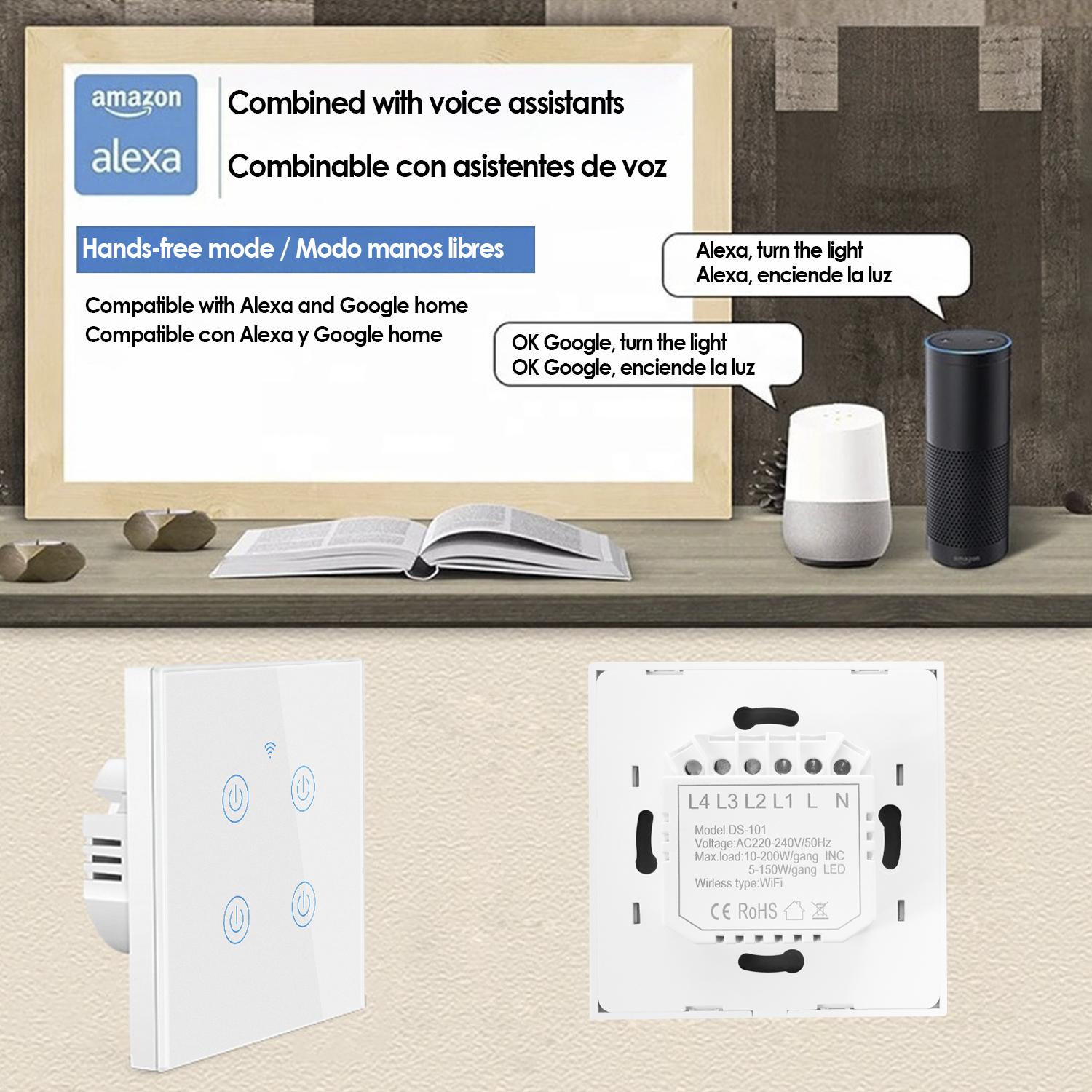 Interruptor Wifi Smarthome con 4 pulsadores compatible con Amazon Alexa y Google Home