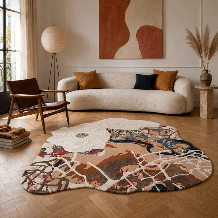 Tapis salon, motif fresque artistique, texture en relief, RODI
