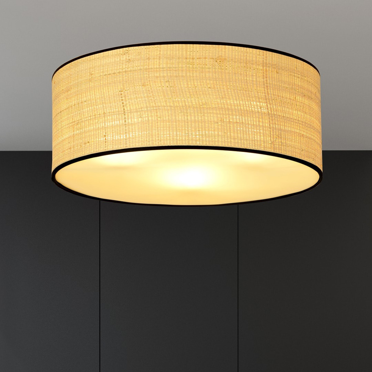 Lampada a sospensione ASTON in acciaio e rattan naturale