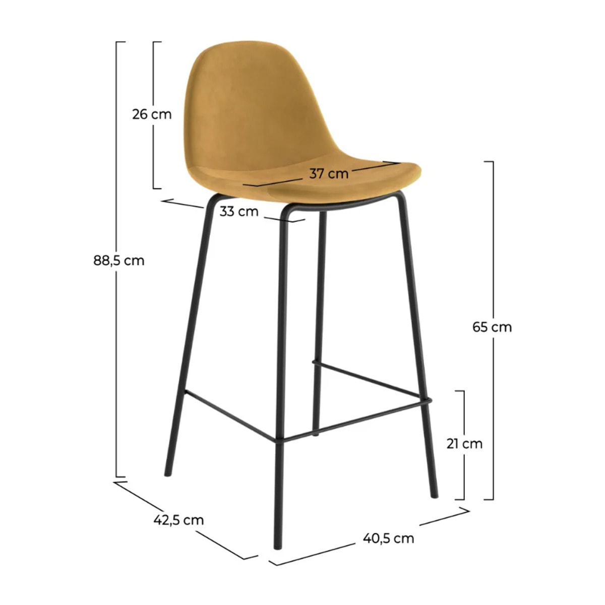 Lot de 2 chaises pour îlot central 65 cm en velours jaune - Henrik