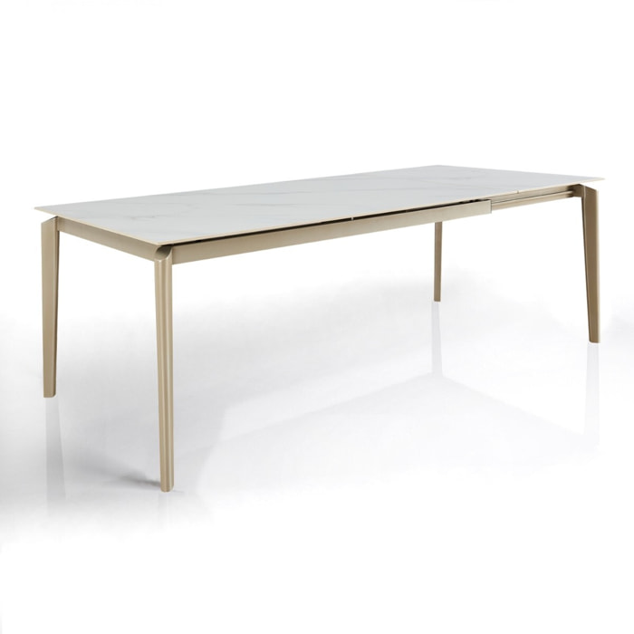 Table à manger extensible Tomasucci WIDE, en céramique effet marbre blanc, 160/220 × 90 × 77,5 cm