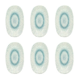 Lot de 6 assiettes ovales en porcelaine blanche et bleue 19cm AQUA