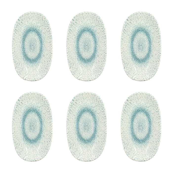 Lot de 6 assiettes ovales en porcelaine blanche et bleue 19cm AQUA