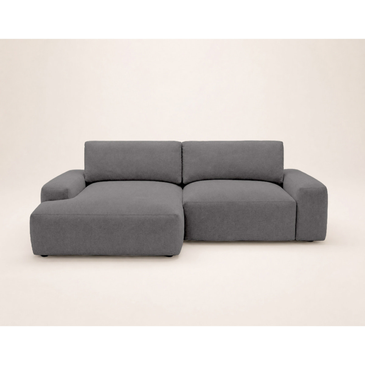 Tama - Canapé d'angle gauche 4 places convertible avec coffre en tissu - Gris
