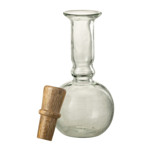 J-Line bouteille ronde - verre et bois - transparent