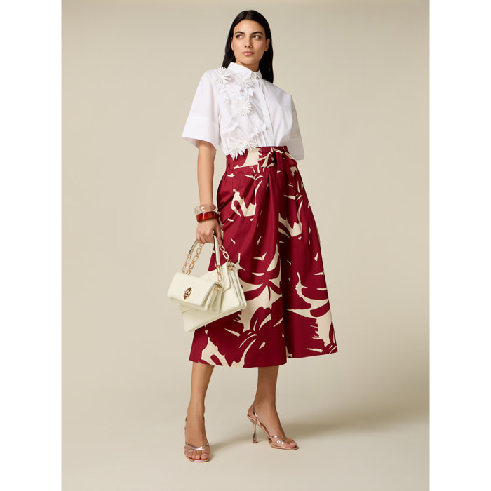 Oltre - Falda pantalón en popelín estampado - Rojo