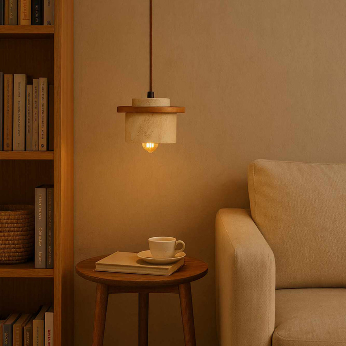 Suspension design en travertin et bois effet chêne TIVOLI