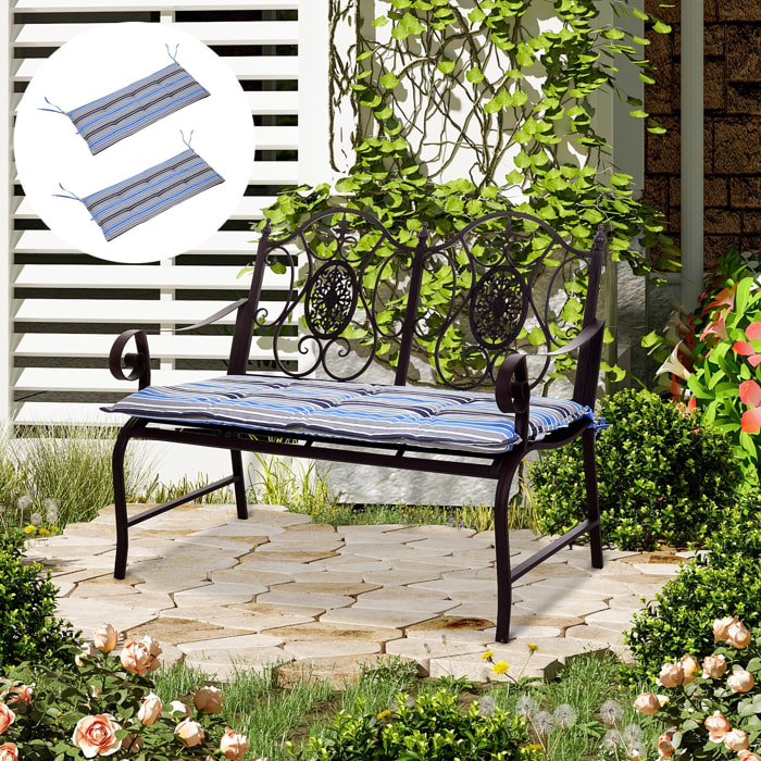 Lot de 2 coussins matelas assise pour banc de jardin balancelle canapé 2 places - cordons d'attache - dim. 120L x 50l x 5H cm - polyester gris bleu rayé